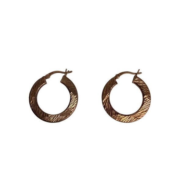 Gold Vermeil Sterling Silver Hoop Earrings Etched Textured 2.9 grams Classic - Picture 2 of 8